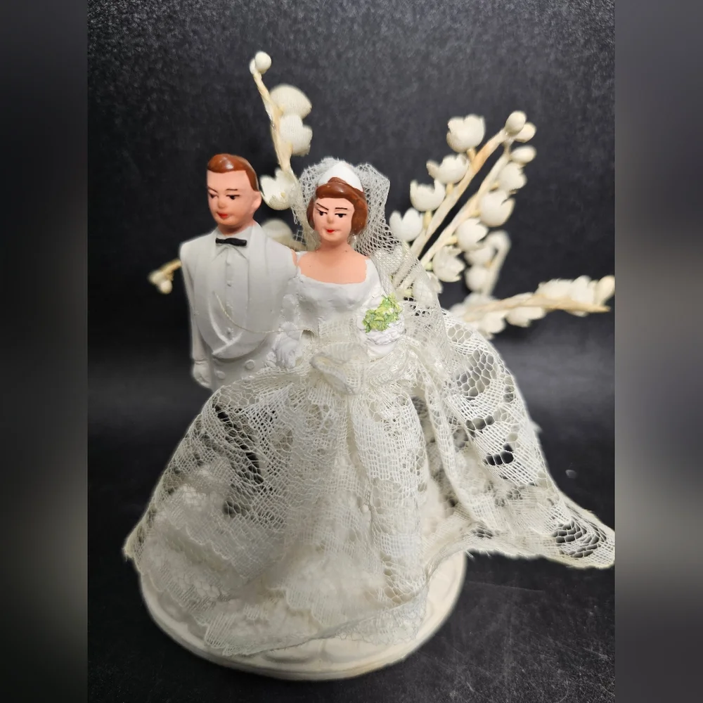 Elegant Wedding Cake Topper‎ with Lace Details